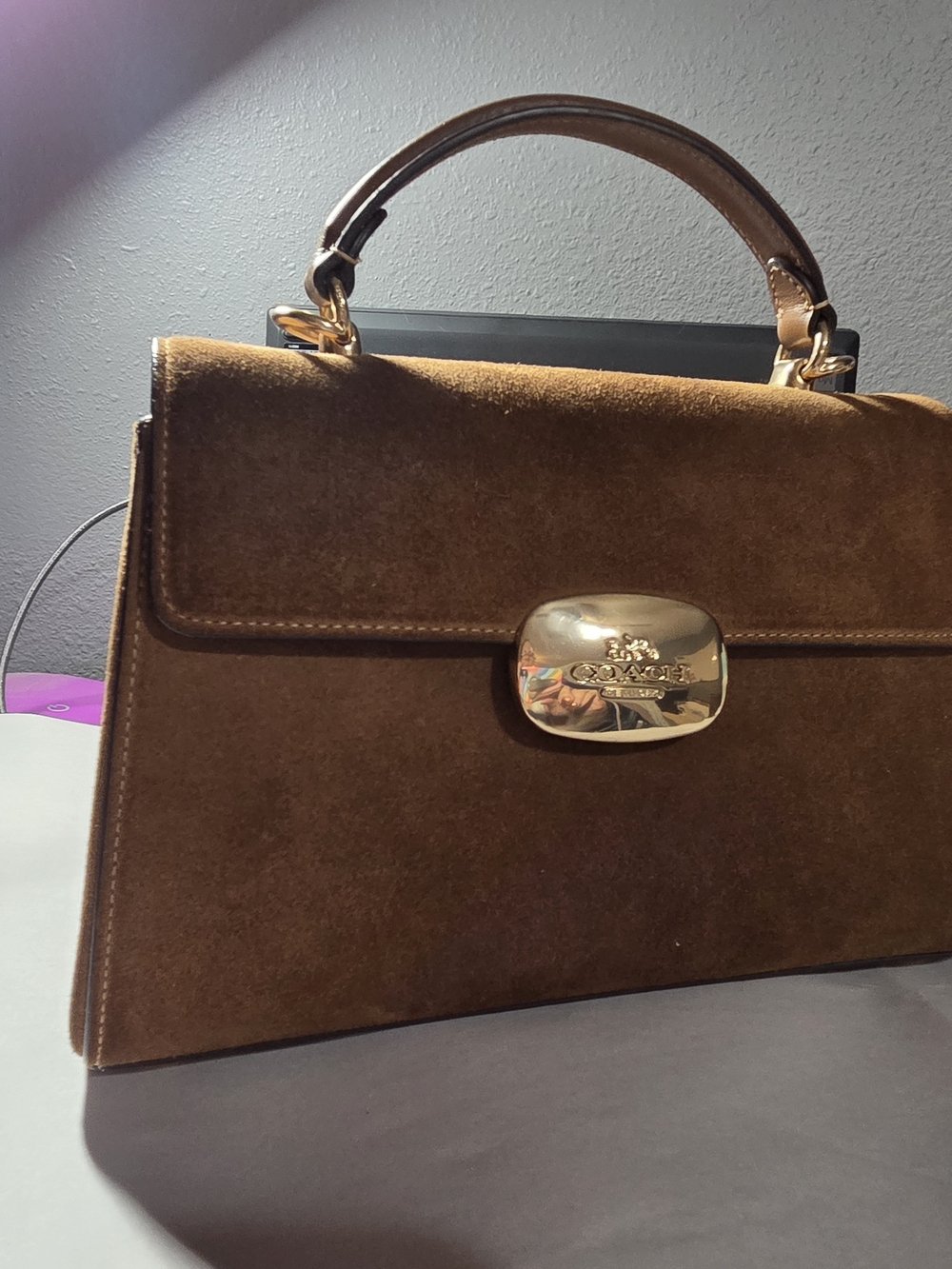 Coach Eliza Sienna Brown Suede Top-Handle Satchel